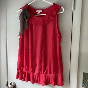 LOFT blouse pleated neck and hem Red size large Bow neck sleeveless